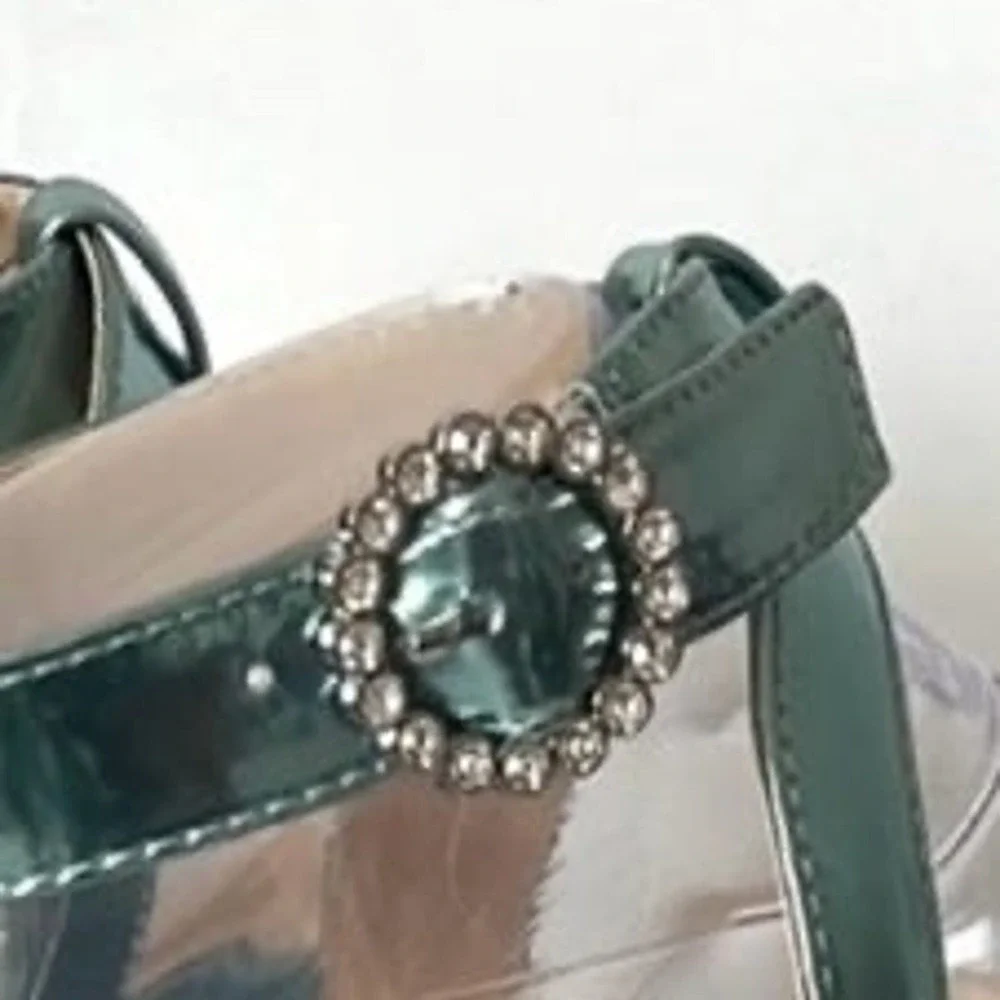 Betsey Johnson Metallic SB Bell Teal Cross Front Embellish Sandals Size 9.5 - Picture 10 of 11